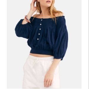 Free People Dancing Till Dawn Navy Off Shoulder Top